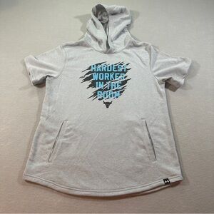 Under Armour Project Rock Hardest Worker Short Sleeve Hoodie Youth XL Gray Black